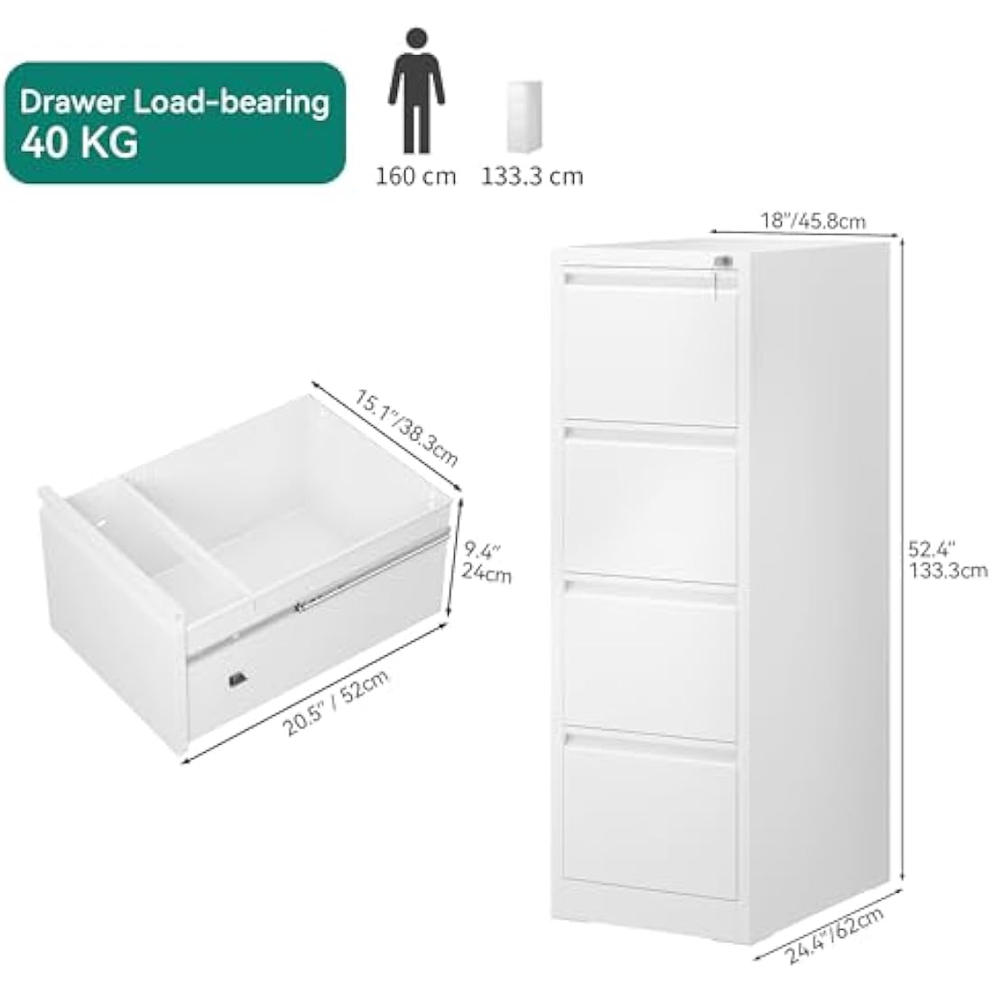 YITAHOME 4-Drawer Metal Filing Cabinet | Lockable Rolling Office Storage