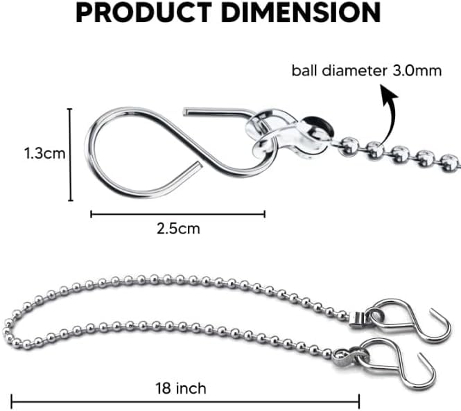 3PCS Bath Plug Chain For Bathroom Sink Plug Chain Replacement With S Shaped Hook 450mm 18inch - Stainless Steel Bath Chain Ball 3 - image 2