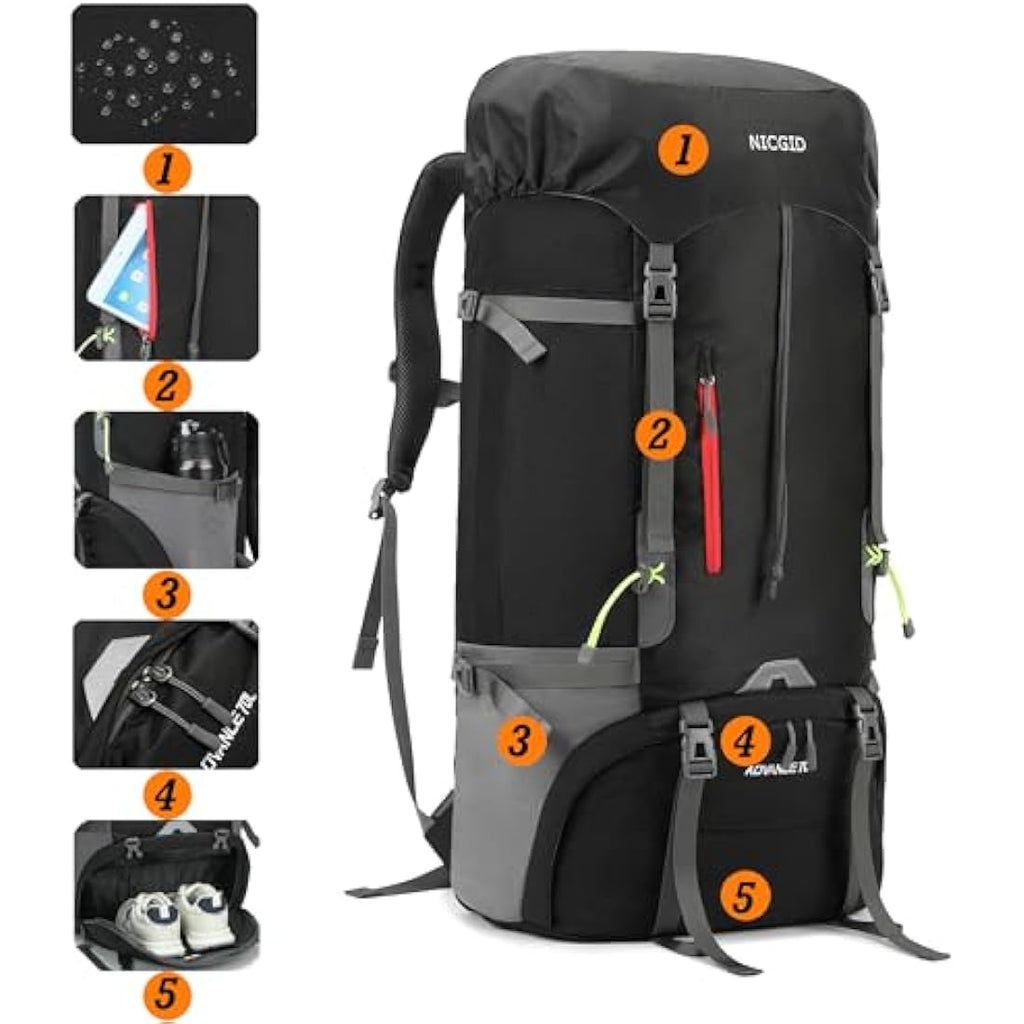 70L Hiking Backpack – Water Resistant Lightweight Rucksack