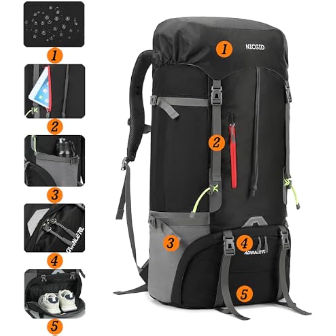 70L Hiking Backpack – Water Resistant Lightweight Rucksack