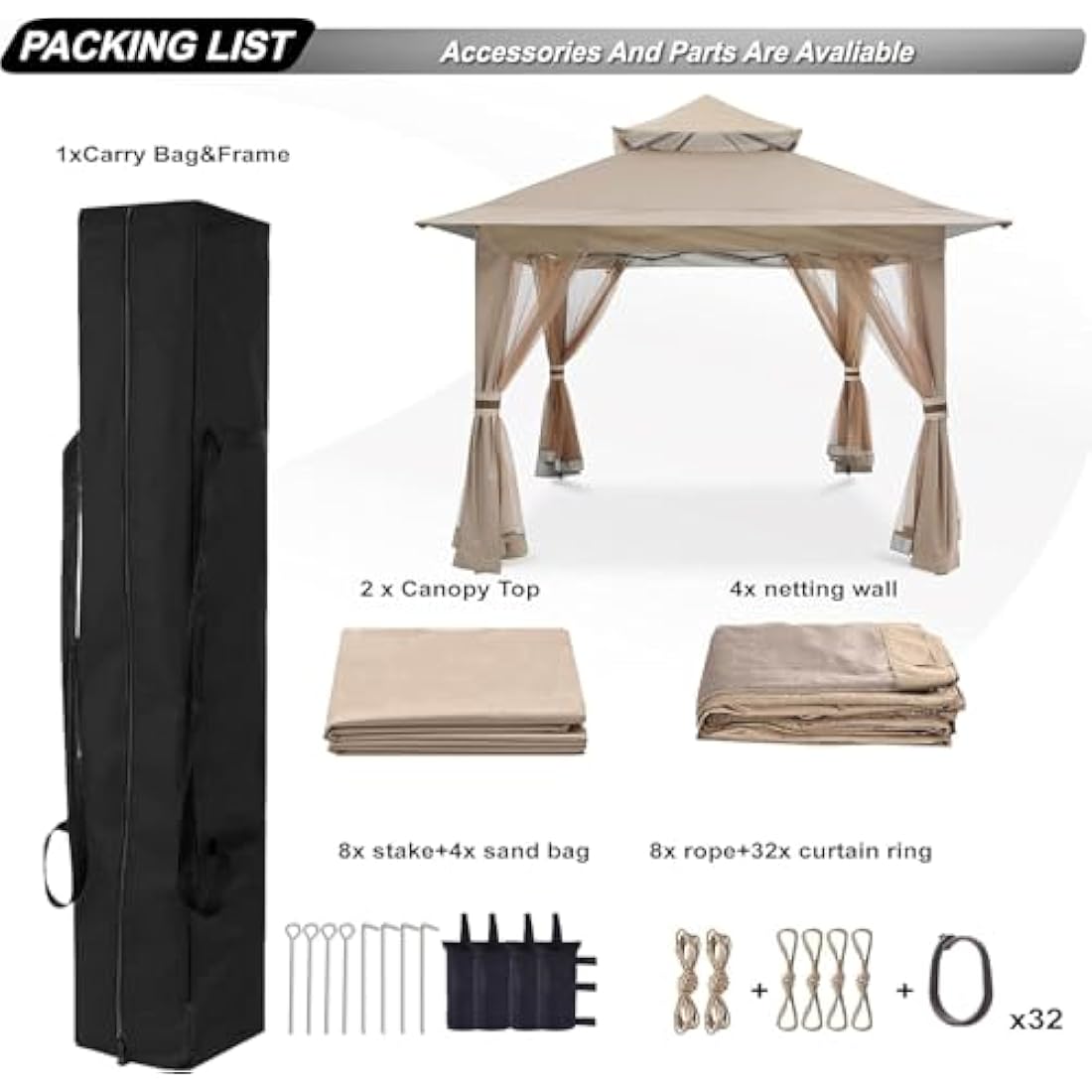 ABCCANOPY Pop Up Gazebo Tent – 3.6x3.6m Outdoor Canopy with Netting