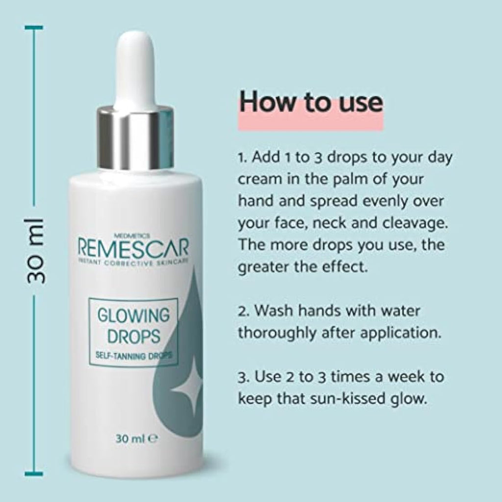 Remescar Self-Tanning Face Glow Drops – Natural Bronzing Serum 30ml