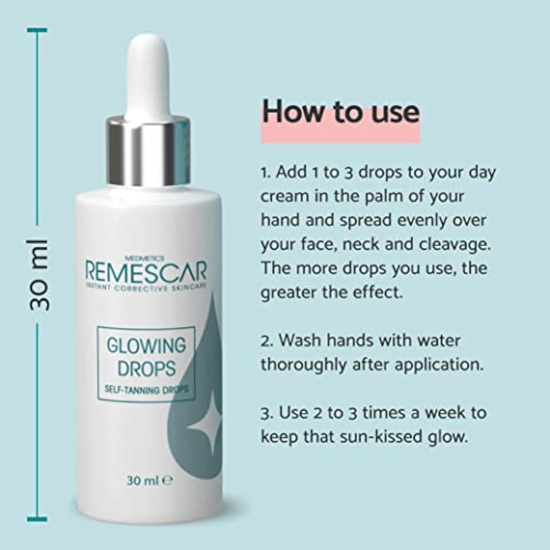 Remescar Self-Tanning Face Glow Drops – Natural Bronzing Serum 30ml