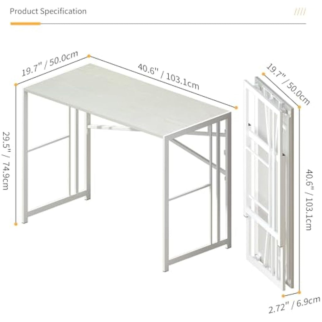 Lutown-Teen 103cm Folding Desk | No-Assembly White Home Office Table
