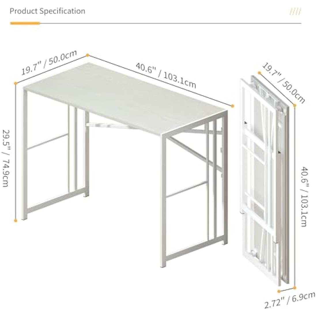 Lutown-Teen 103cm Folding Desk | No-Assembly White Home Office Table