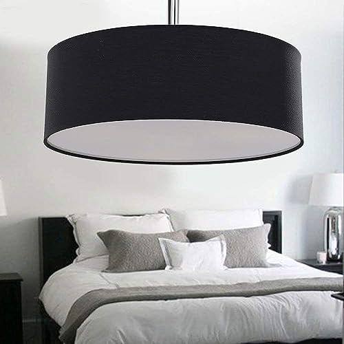 SPARKSOR Modern Black Drum Fabric Pendant Light - 3-Bulb Flush Mount