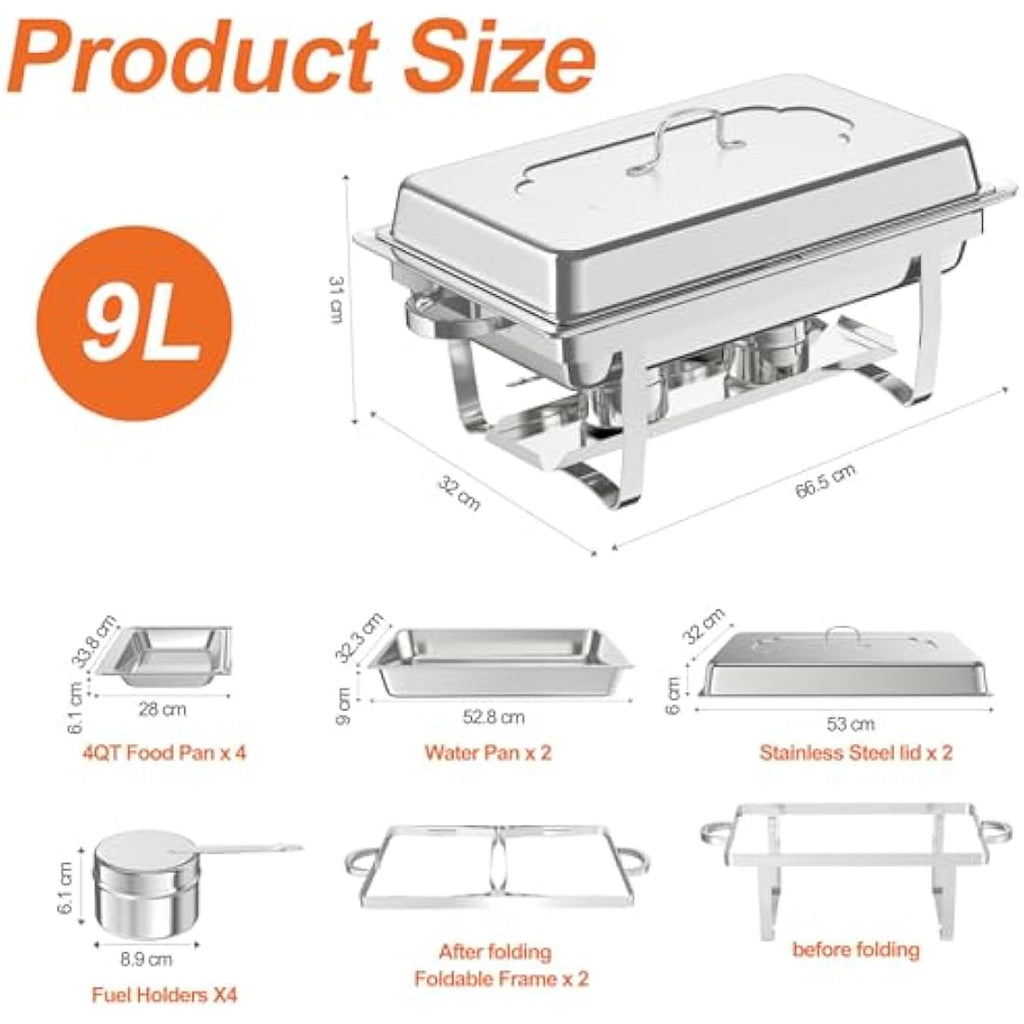 4-Pack Chafing Dish Buffet Set | 9L Stainless Steel Food Warmer