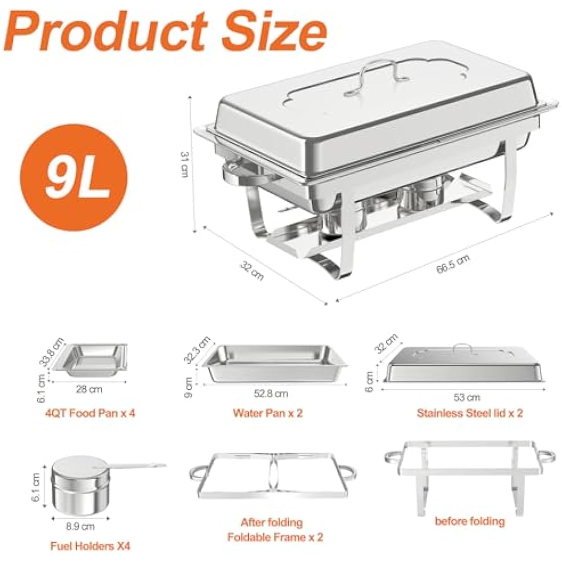 4-Pack Chafing Dish Buffet Set | 9L Stainless Steel Food Warmer