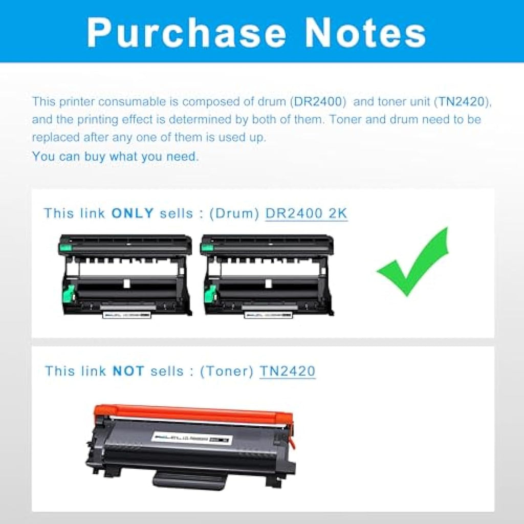 LCL DR2400 Drum Unit Replacement for Brother HL-L2350DW MFC-L2750DW | 2-Pack