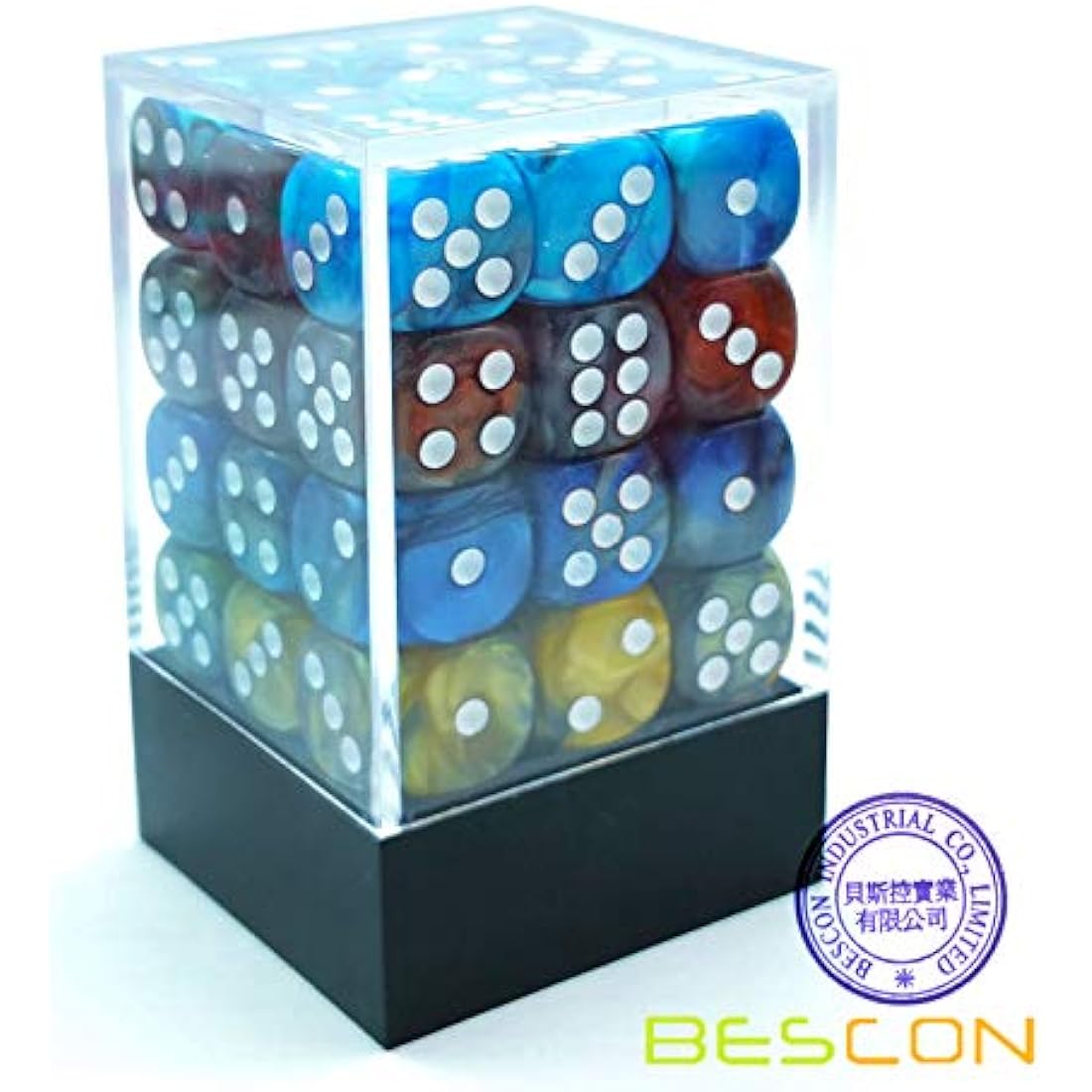 Bescon 12mm D6 Dice Set - 36 Piece Gemini Rock Colors with Case