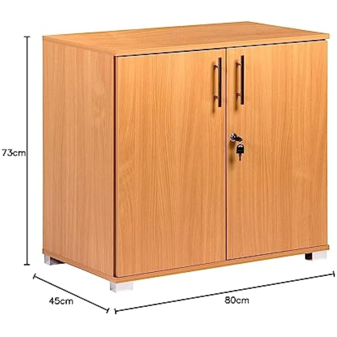 MMT Beech 2-Door Office Storage Cupboard | Lockable 75cm Tall Cabinet