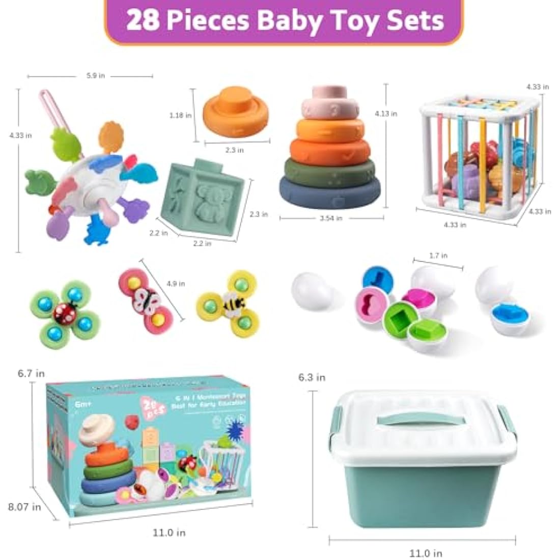 6-in-1 Montessori Baby Sensory Toys & Teething Set (6-12 Months)