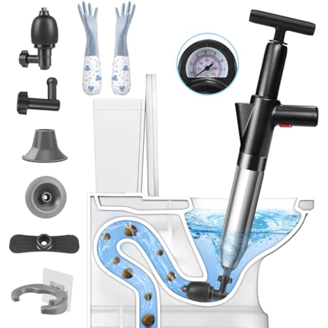 inShareplus High Pressure Toilet Plunger | Stainless Steel Drain Unblocker