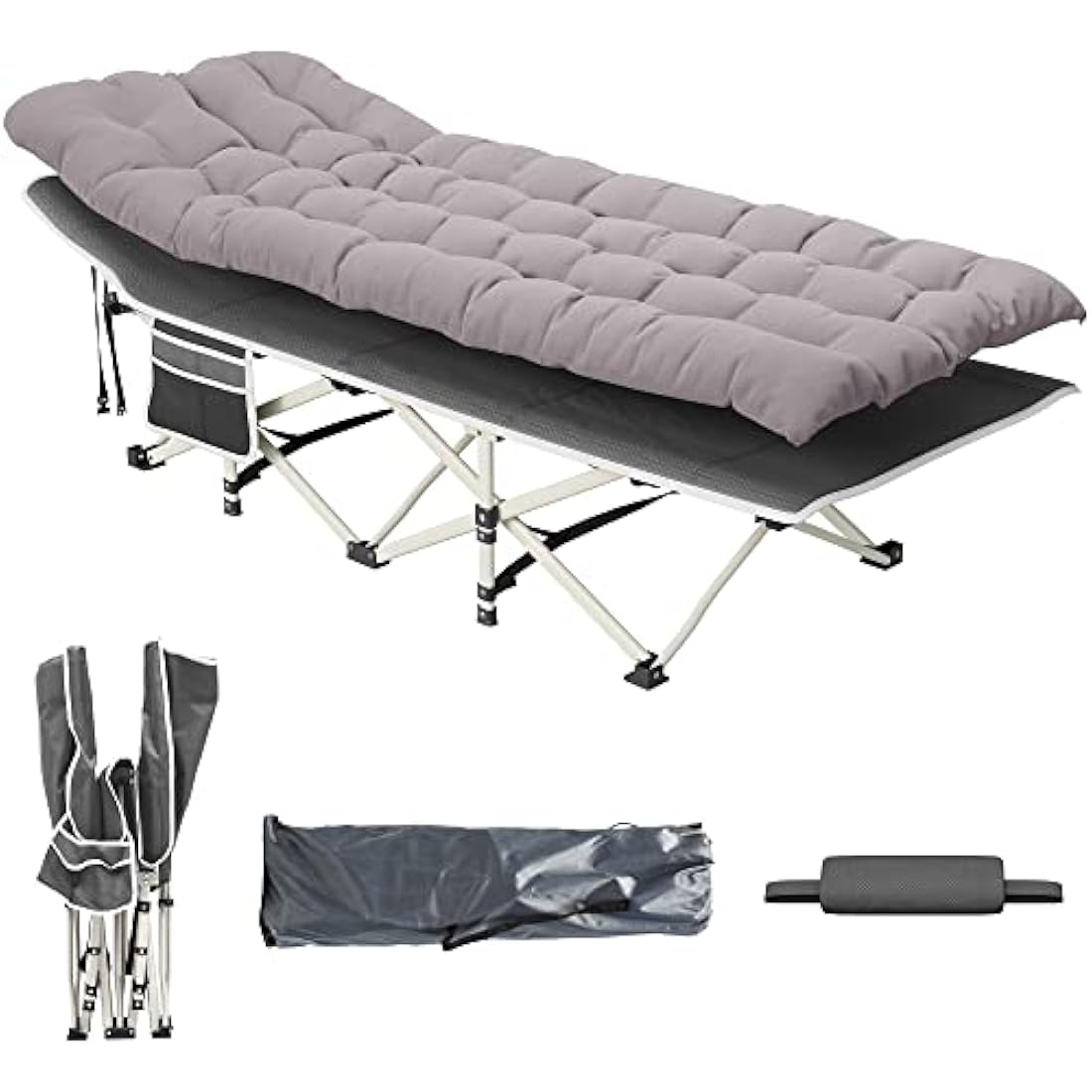 YITAHOME Folding Camping Cot – Heavy Duty 280kg Portable Bed, Grey