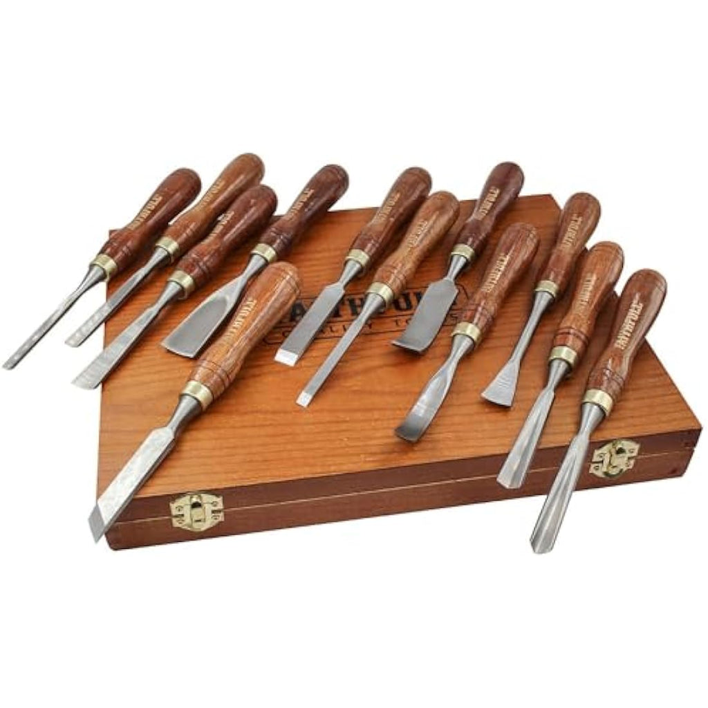 Faithfull Wood Carving Chisel Set - 12 Piece Walnut Woodworking Tools