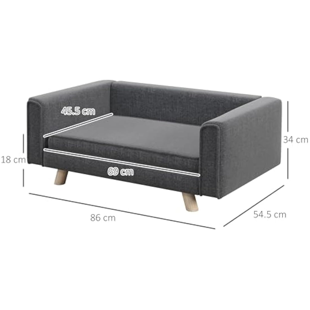 PawHut Elevated Dog Sofa Bed | Grey Washable Couch for Small Dogs