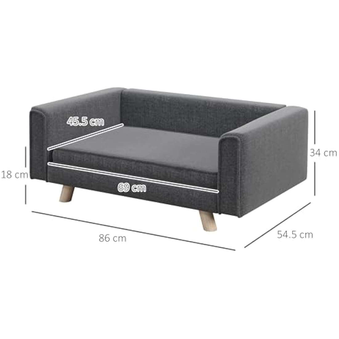PawHut Elevated Dog Sofa Bed | Grey Washable Couch for Small Dogs