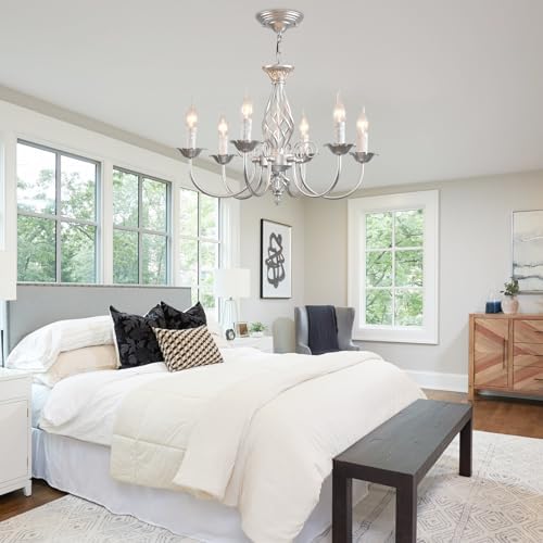 JIINOO French Country Chandelier | 6-Light Silver Rustic Farmhouse Pendant