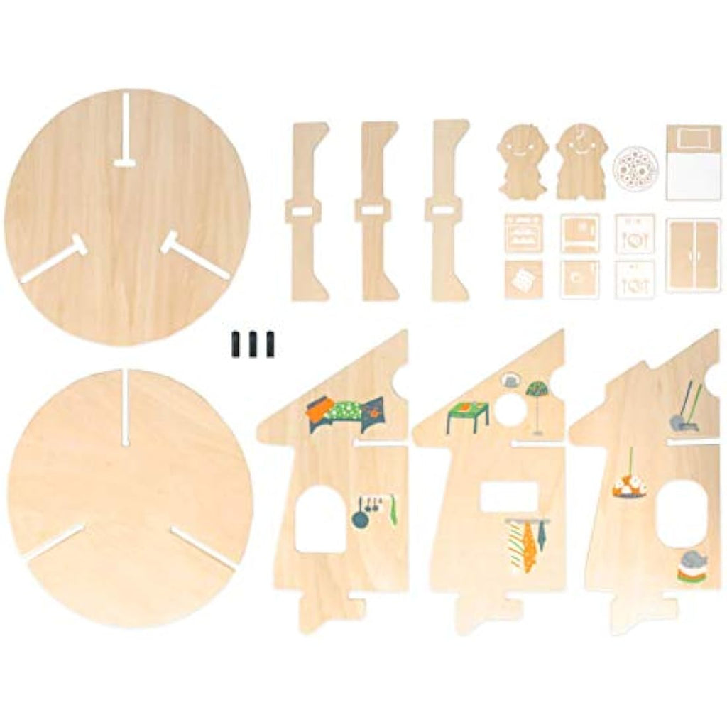 Oribel PortaPlay House of Fun Wooden Dollhouse – 2-Story Birch Wood