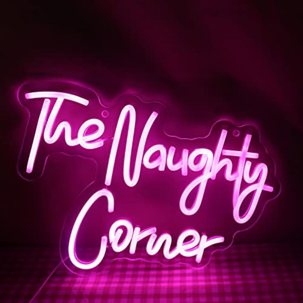 QiaoFei The Naughty Corner LED Neon Sign | Pink USB Wall Decor for Bars