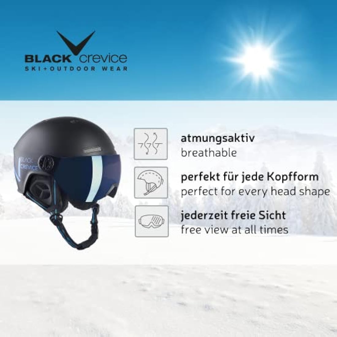 Black Crevice Sölden Ski Helmet with Visor - In-Mould Safety Gear
