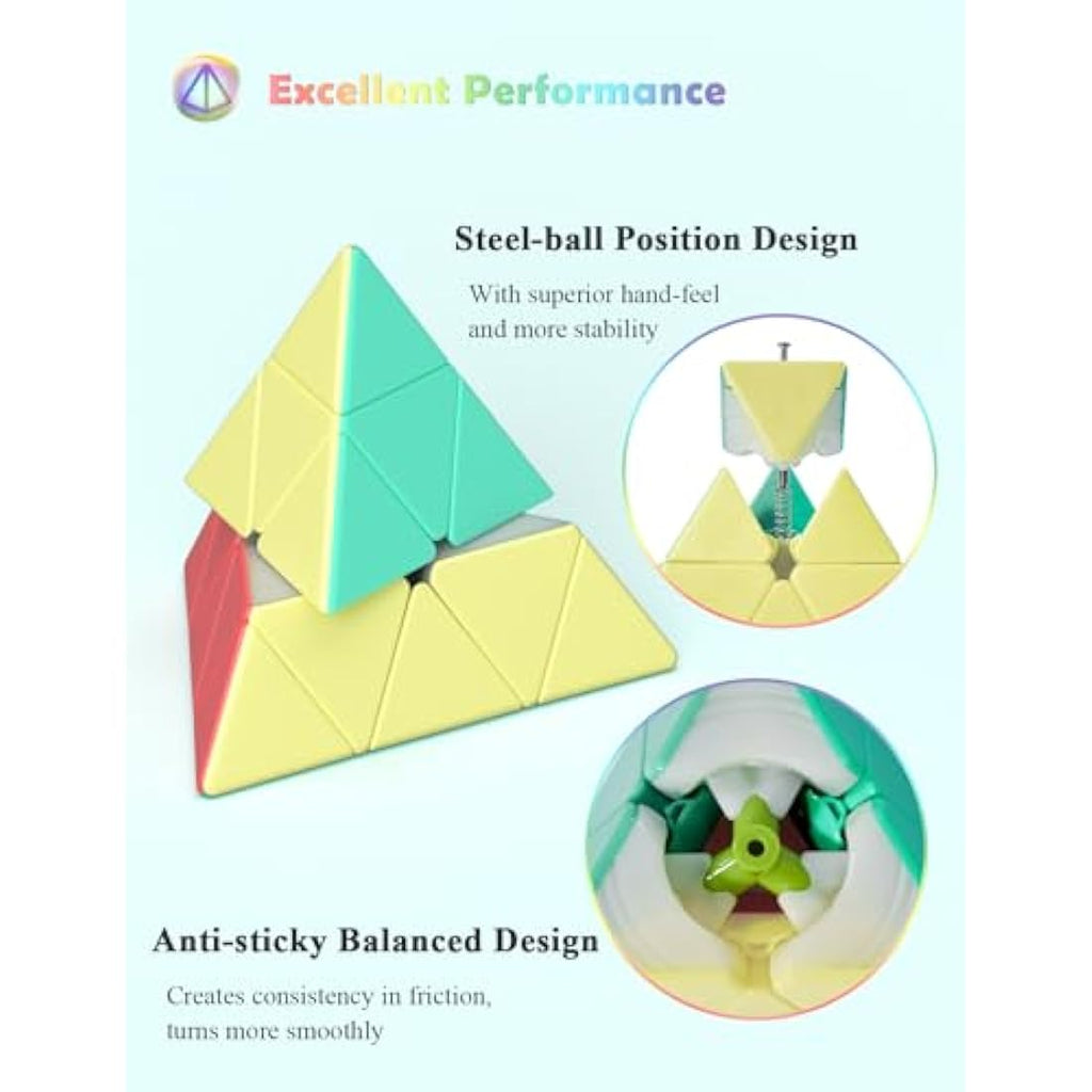 Roxenda Speed Cube Set | 2x2 3x3 4x4 Pyramid Stickerless Macaron Cubes