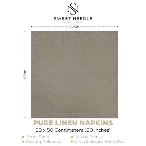 Sweet Needle Pure Linen Napkins - Hemstitch Natural 50x50 CM | Pack of 6