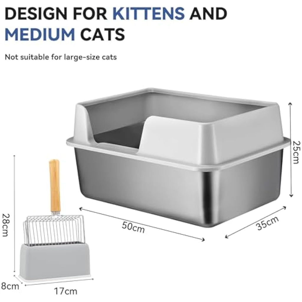 Jolof Store XXL Stainless Steel Cat Litter Tray with Metal Scoop