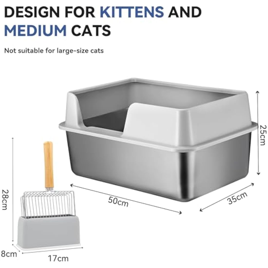 Jolof Store XXL Stainless Steel Cat Litter Tray with Metal Scoop