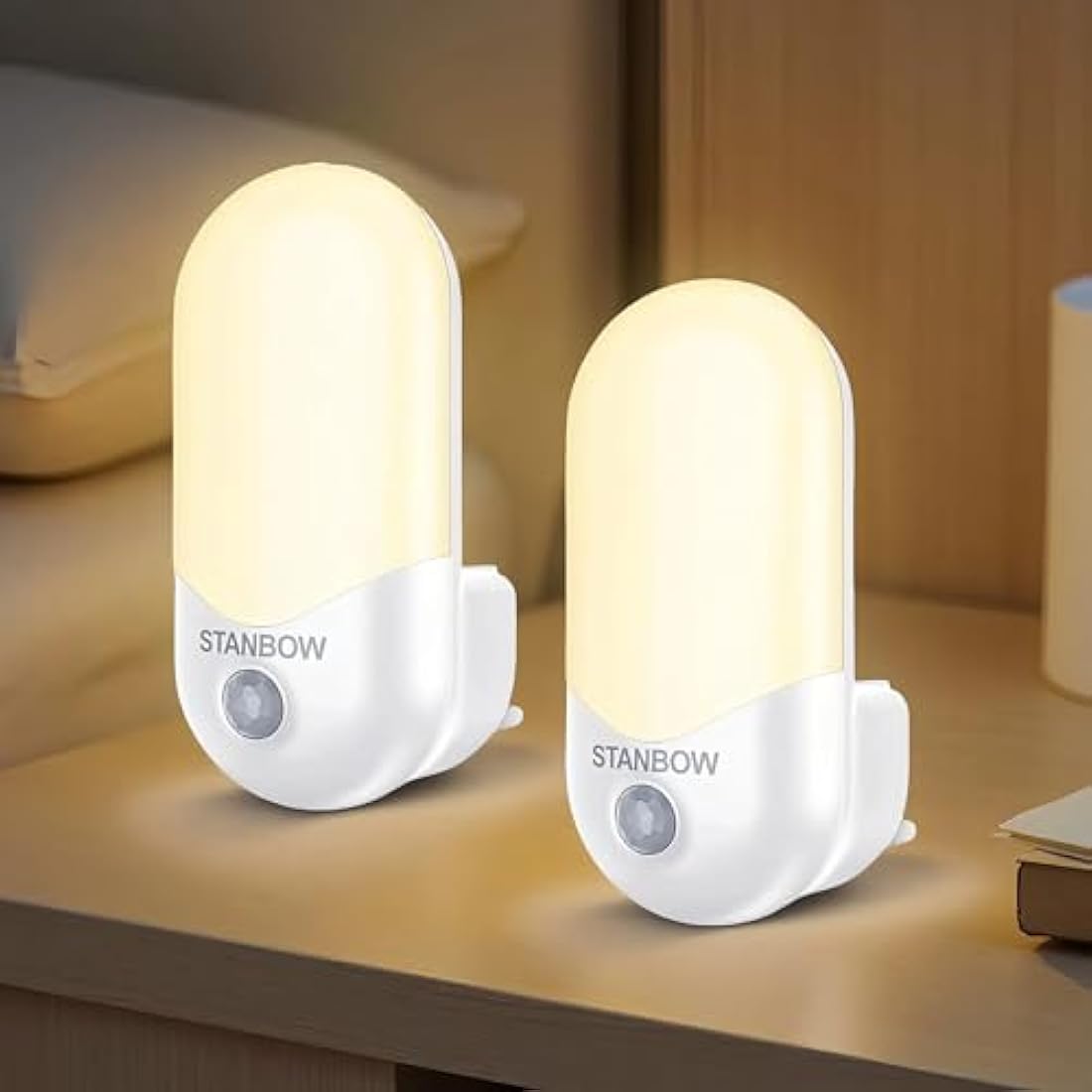 STANBOW Motion Sensor Night Light – 2 Pack Warm White LED Plug in Wall
