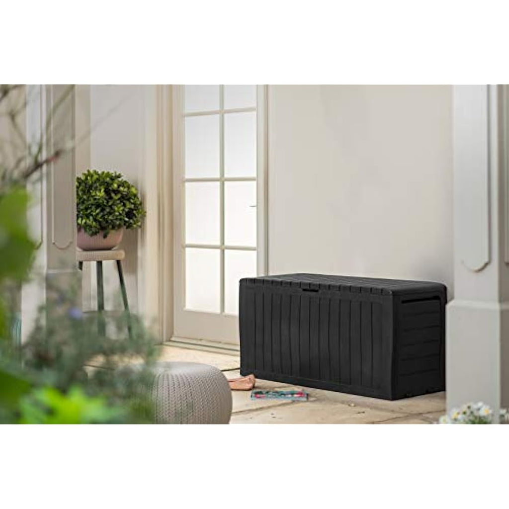Keter Marvel+ 270L Outdoor Garden Storage Box – Graphite Wood Effect