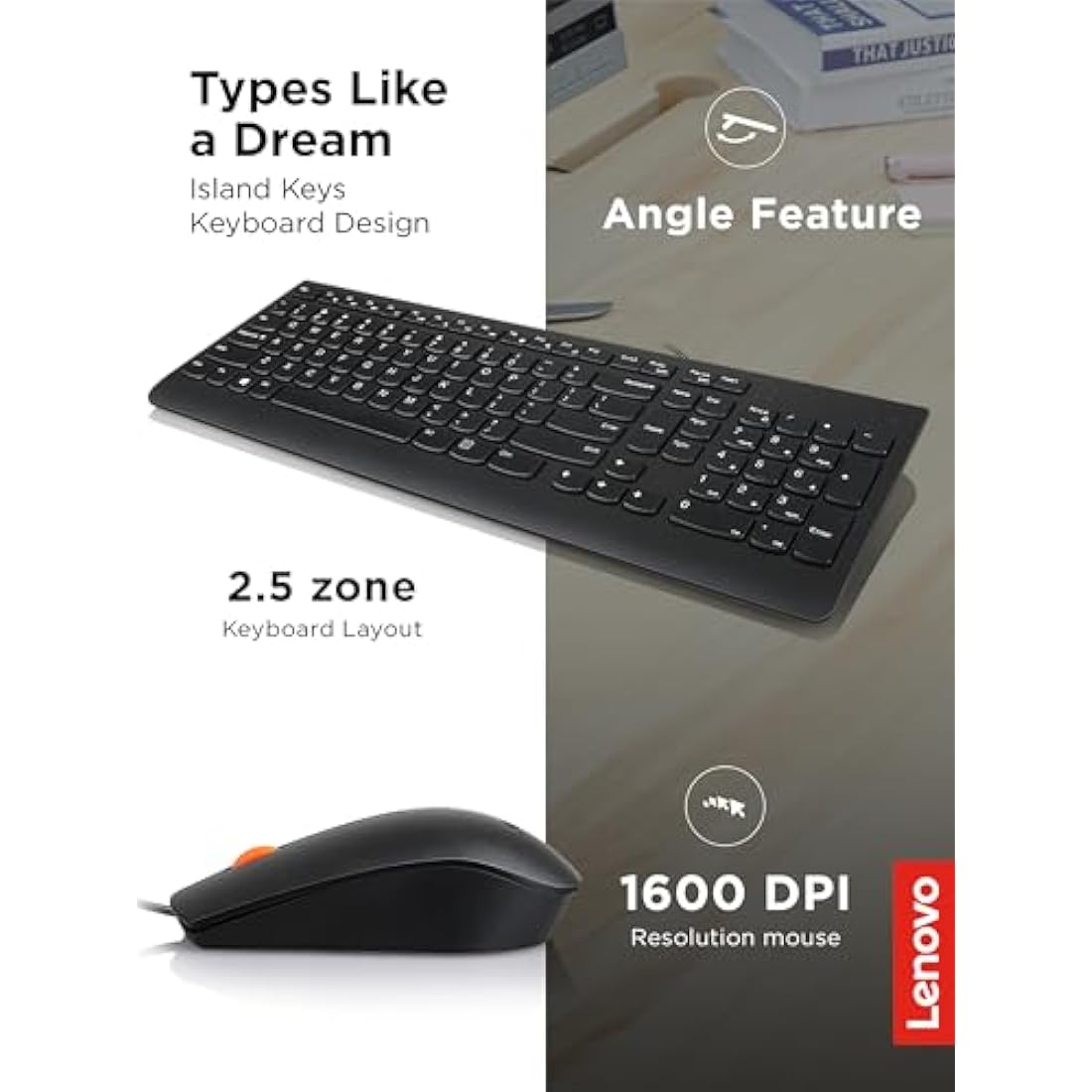 Lenovo 300 Wired Keyboard and Mouse Combo | Ergonomic & Waterproof