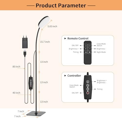 Mojimdo LED Floor Lamp with Remote | Dimmable Gooseneck Reading Lamp