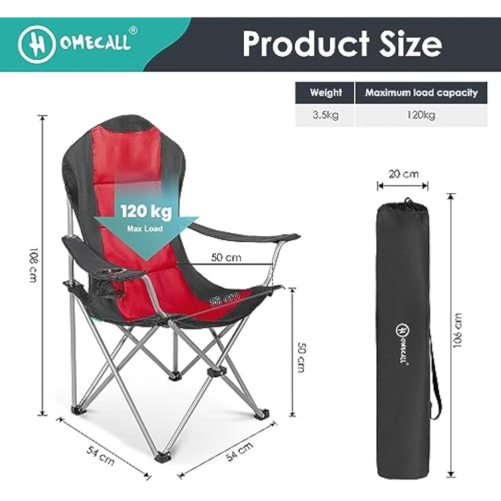 Heavy-Duty Folding Camping Chair with Cup Holder – Black/Red