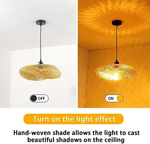Schindora Bamboo Straw Hat Pendant Light – 50cm Woven Boho Ceiling Lamp