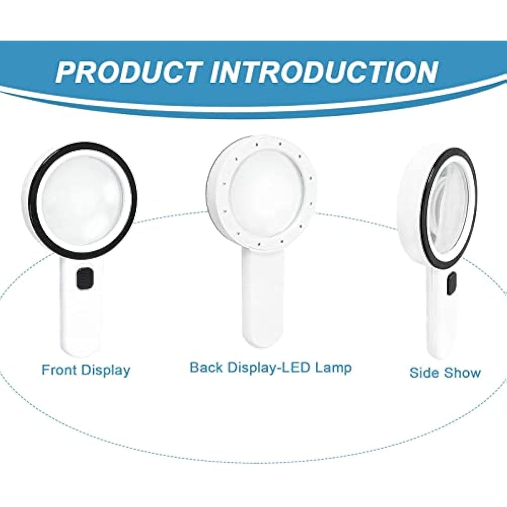 Nazano 30X Handheld Magnifying Glass with 12 LED Lights for Seniors