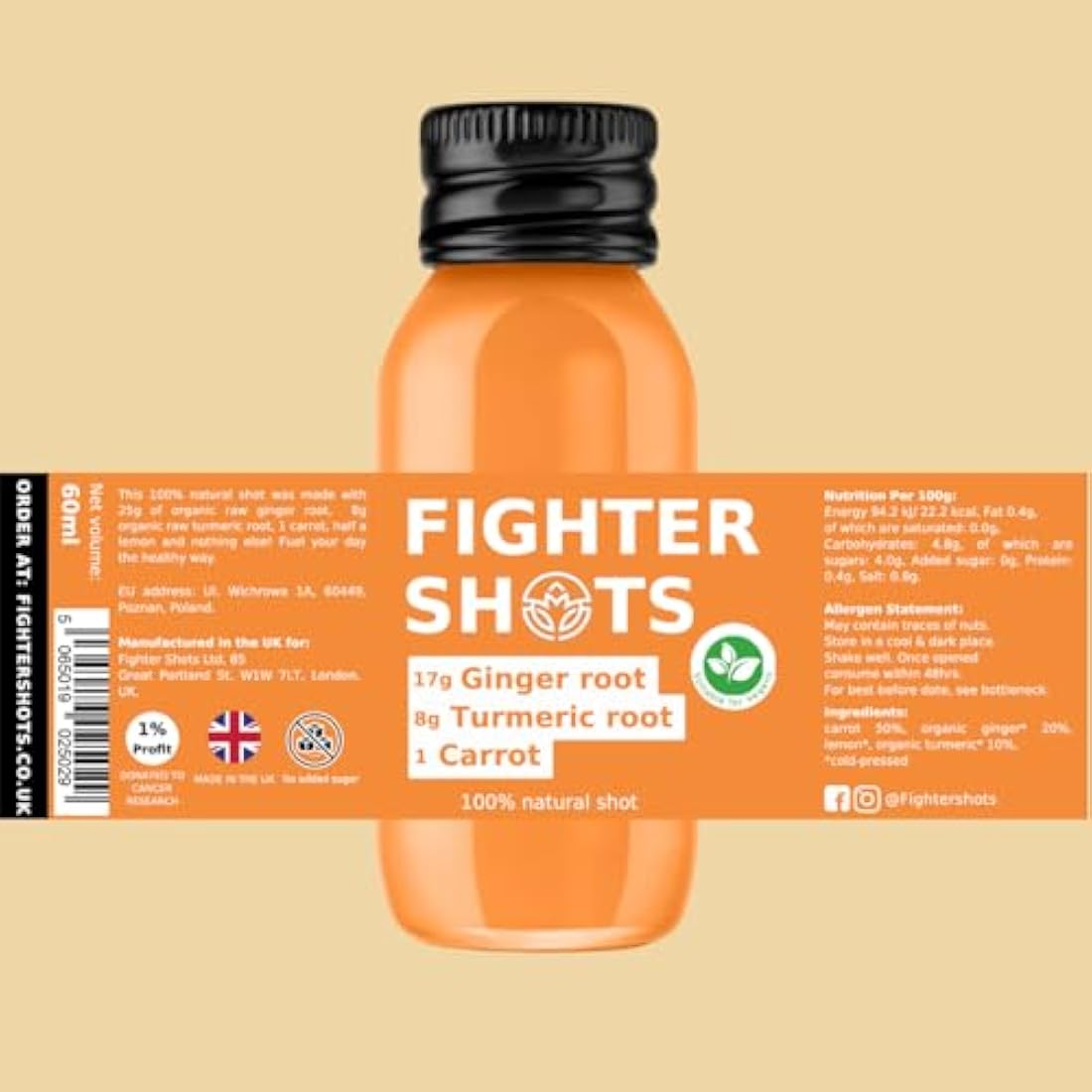 Fighter Shots Ginger Turmeric Immune Support Shots - Vegan (12 x 60ml)