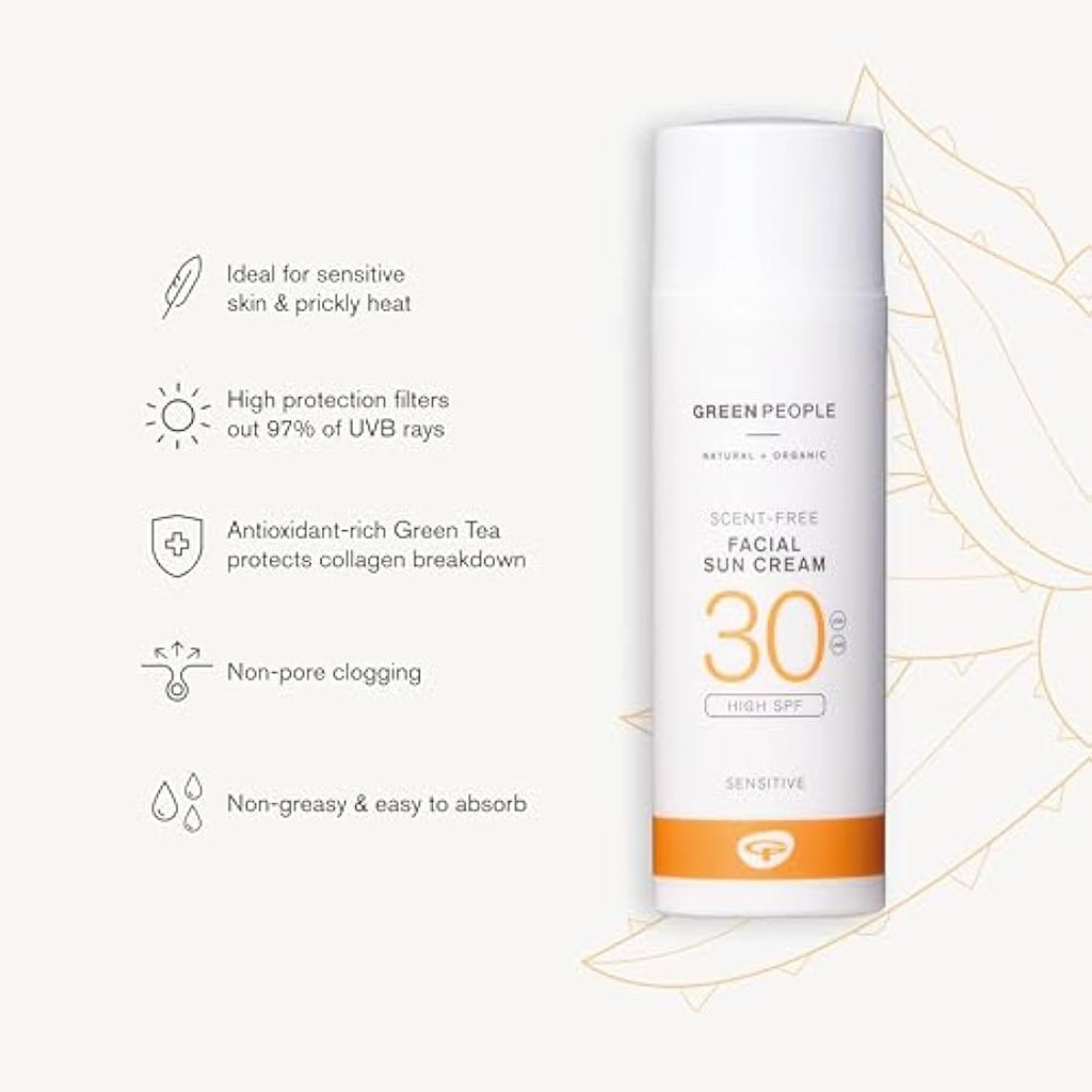 Green People Scent Free Facial Sun Cream SPF30 - Organic Sunscreen 50ml