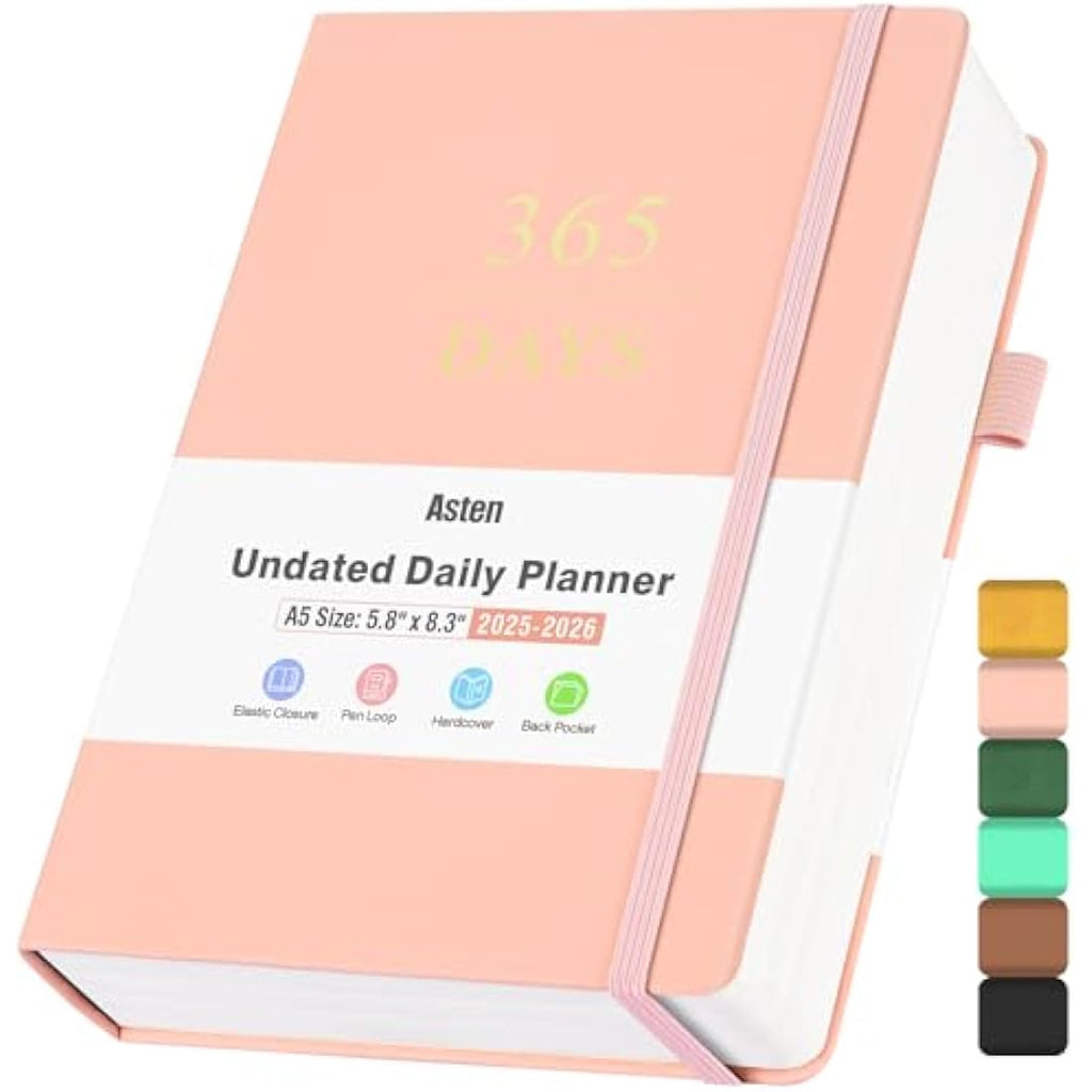 Jolof Store Undated Daily Planner | A5 PU Leather Hourly Agenda, Pink