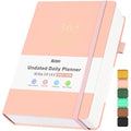 Jolof Store Undated Daily Planner | A5 PU Leather Hourly Agenda, Pink