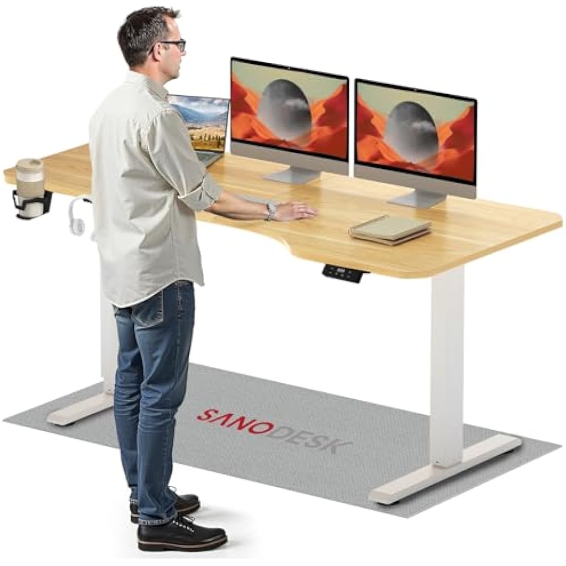 SANODESK Electric Standing Desk – 160x75cm Height Adjustable Table
