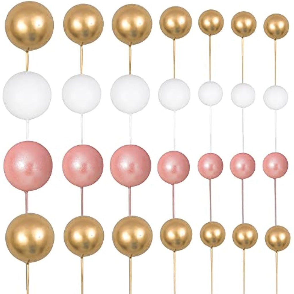 Gyufise 30Pcs Foam Ball Cake Toppers | Rose Gold & White Party Decorations