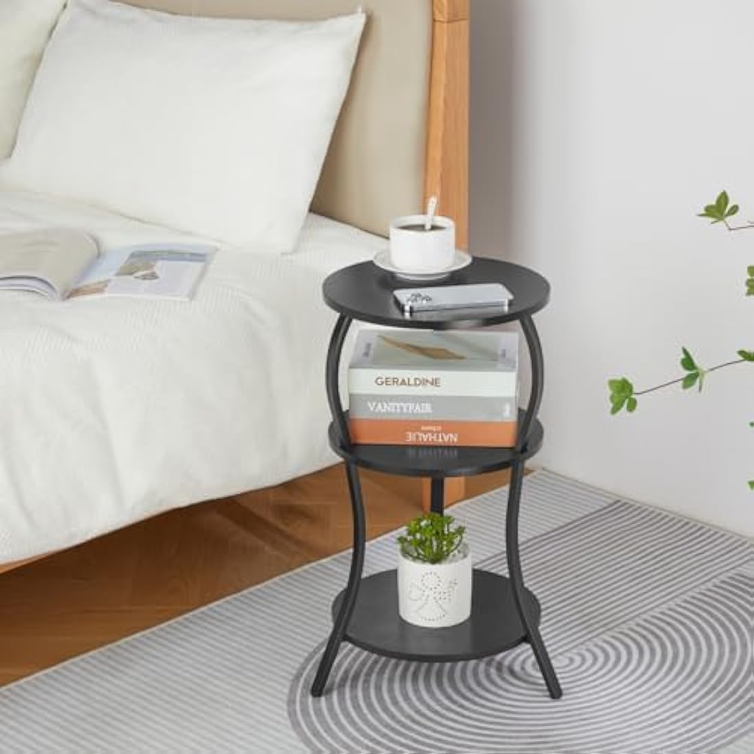 3-Tier Round Side Table – Industrial Wood & Metal End Table