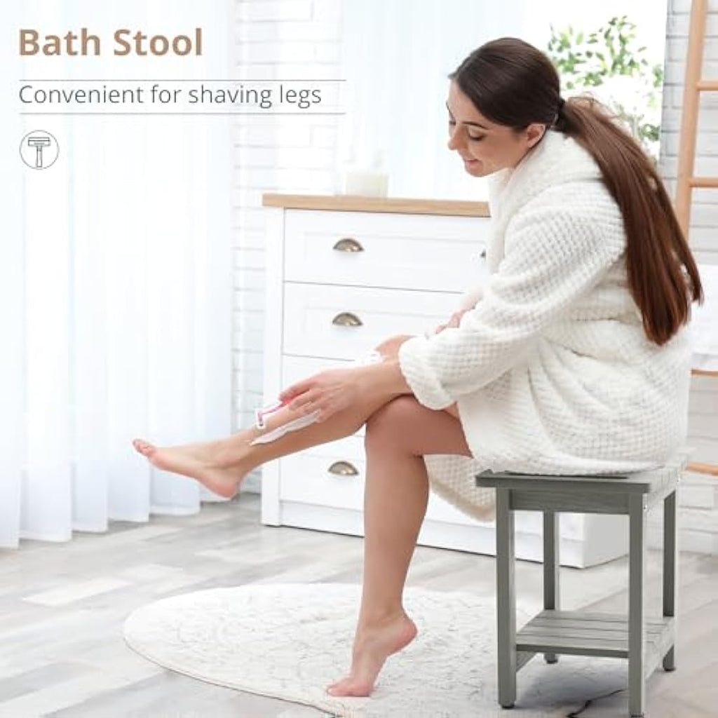LUE BONA HDPS Shower Bench – Waterproof Bath Stool with Shelf, Grey