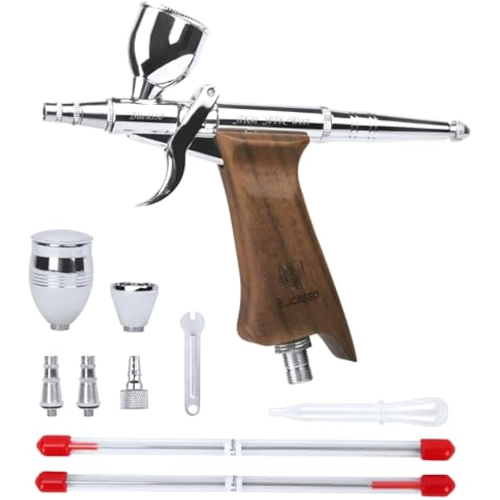 Bucasso Double Action Airbrush Kit with 3 Nozzles and Wooden Handle