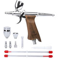 Bucasso Double Action Airbrush Kit with 3 Nozzles and Wooden Handle