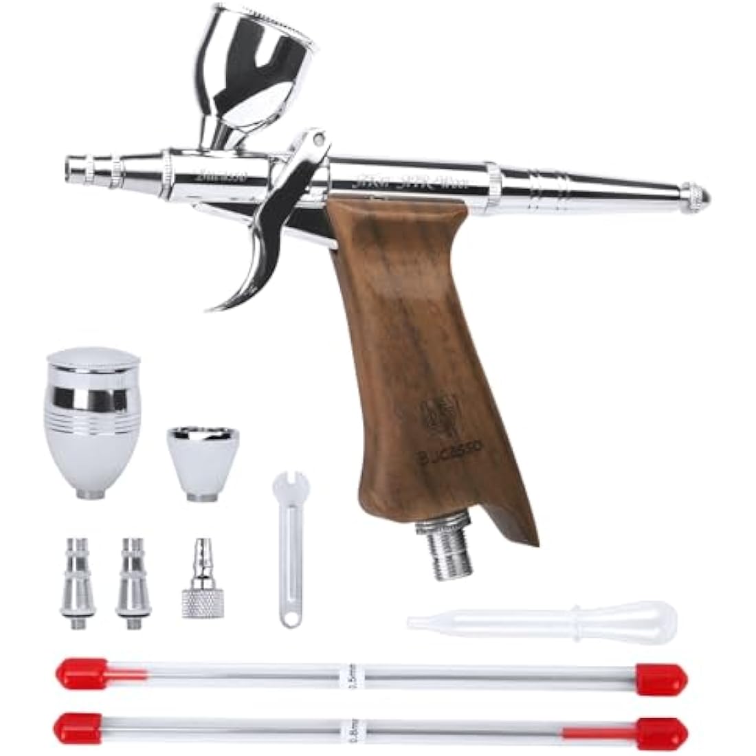 Bucasso Double Action Airbrush Kit with 3 Nozzles and Wooden Handle