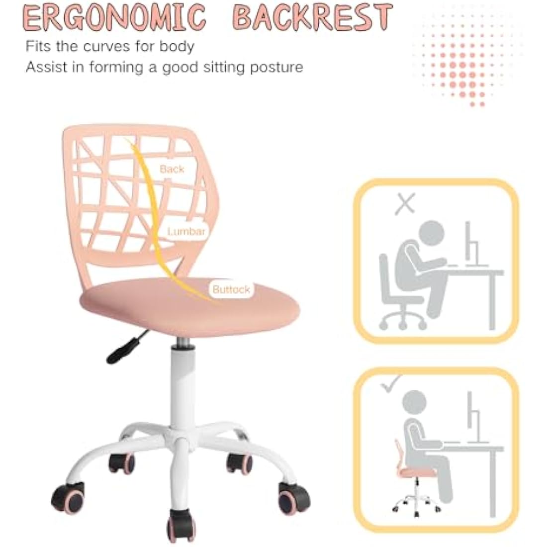 FurnitureR Ergonomic Mesh Office Chair – Swivel Desk Chair, Light Pink