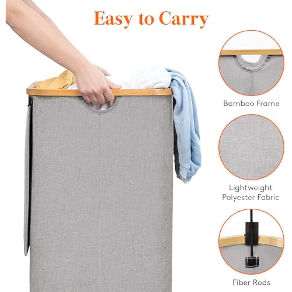 Lifewit 120L Laundry Basket with Lid | Foldable Bamboo Handle Hamper