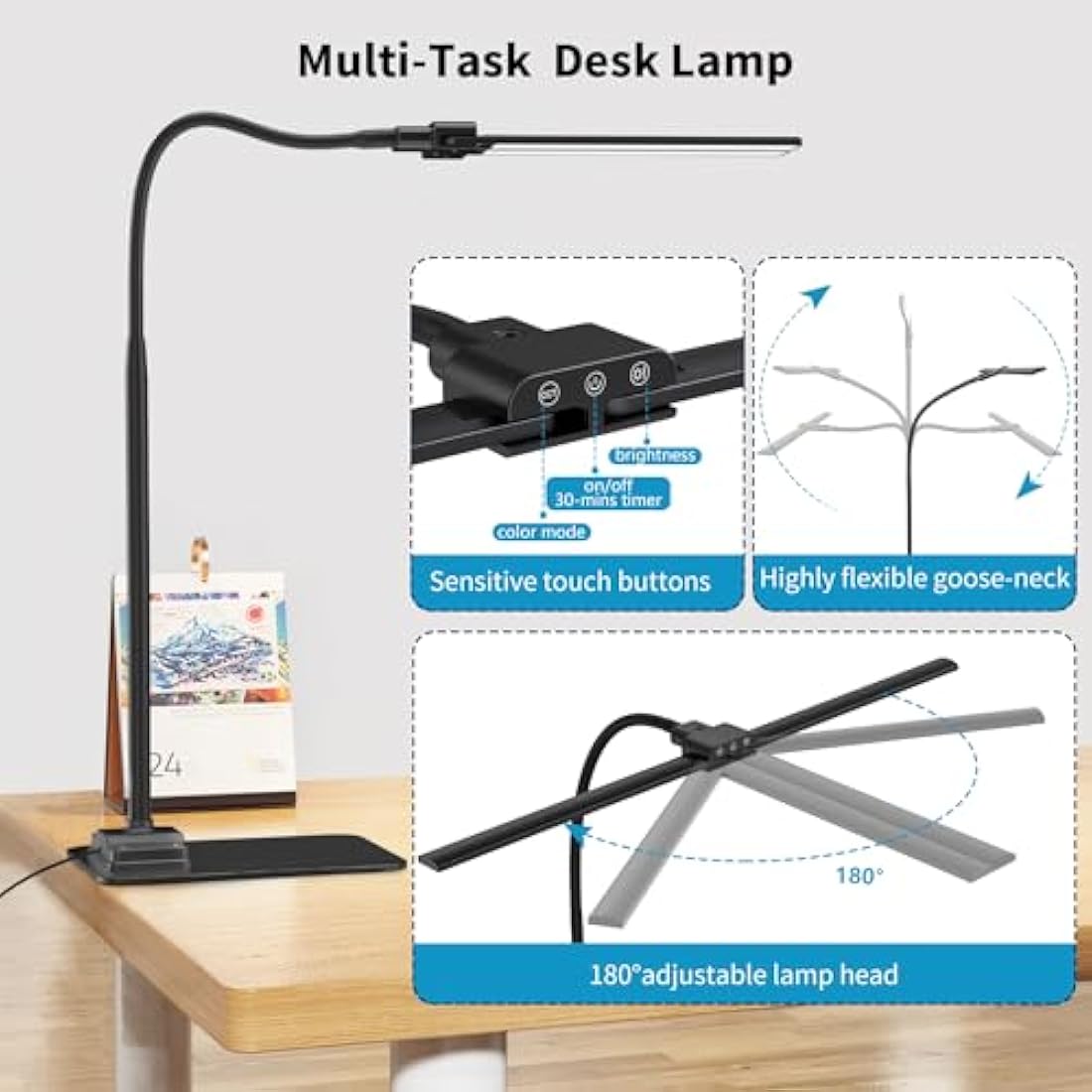 KableRika Double Head LED Desk Lamp | Dimmable Eye-Caring Task Light